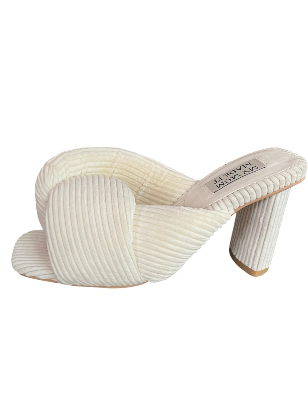 My Mum Made It Off-White Corduroy Puffer Heel Mules - Size 38/ US 7
